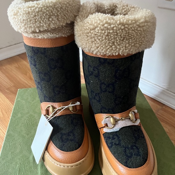 NIB Gucci GG wool shearling-lined horsebit snow boots- IT 36 US 6 - Picture 14 of 14